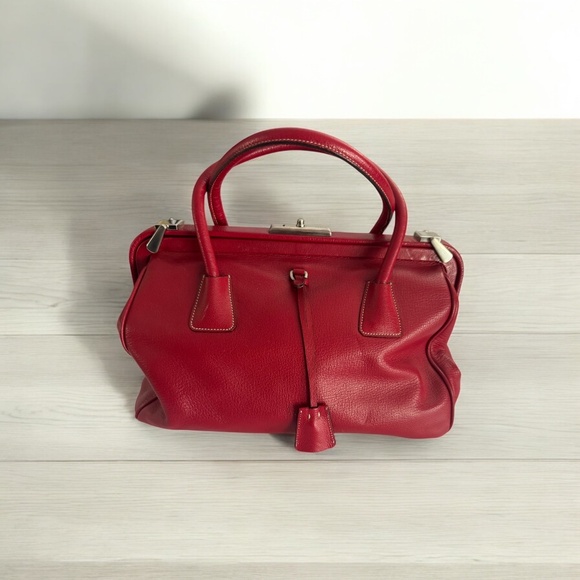 Prada Vintage  Madras Cerniera Satchel Red Hand Bag - Picture 1 of 13